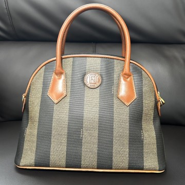 美品 FENDI フェンディ ヴィンテージ ペカン柄 PVC&times;レザー 2WAY ハンドバッグ ショルダーなし