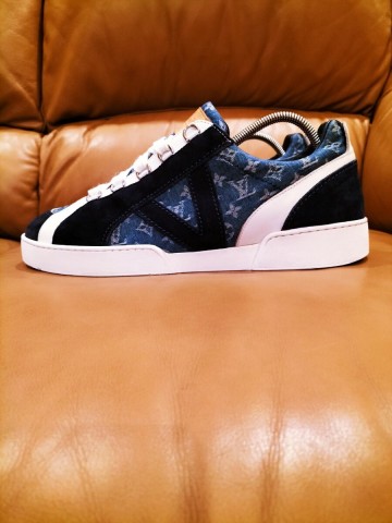 ルイヴィトン　 スニーカー　メンズサイズ7 大人気デニム　モノグラム柄　ハーフレザー　正規品1円スタート