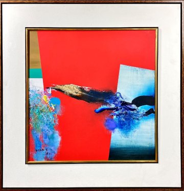 （真作保証）赤を基調にした名作！★マナブ・マベ★マナブ間部★間部学★油彩★約10号★抽象画★1983年★現代アート★