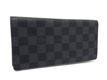 1円 ■美品■ LOUIS VUITTON ヴィトン N62665 ダミエグラフィット ポルトフォイユ ブラザ 二つ折り 長財布 ウォレット ブラック系 FS9359