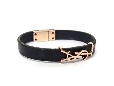 1円 YVESSAINTLAURENT イヴサンローラン レザー ブレスレット アクセサリー レディース ブラック系&times;ピンクゴールド系 BS2717