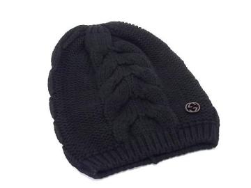 1円 ■美品■ GUCCI グッチ 300052 インターロッキングG ウール100％ ニット帽 ニットキャップ 帽子 表記サイズ L ブラック系 FY0979