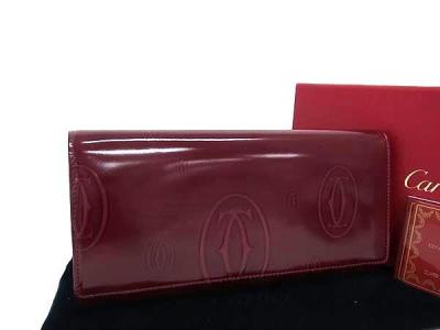 1円 ■極美品■ Cartier カルティエ ハッピーバースデー レザー 二つ折り 長財布 ウォレット 札入れ 小銭入れ メンズ ボルドー系 FR8917