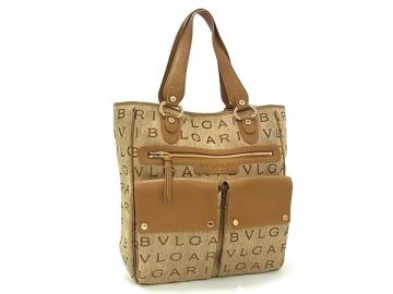 1円 ■美品■ BVLGARI ブルガリ ロゴマニア マキシレッタレ キャンバス トートバッグ ハンドバッグ ベージュ系&times;ブラウン系 BS3671