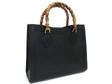 1円 GUCCI グッチ バンブー レザー ハンドバッグ トートバッグ ショルダーバッグ 肩掛け レディース メンズ ブラック系 FQ5583
