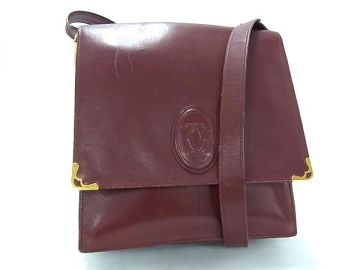 1円 Cartier カルティエ マストライン レザー クロスボディ ショルダーバッグ 斜め掛け メンズ レディース ボルドー系 FQ5650