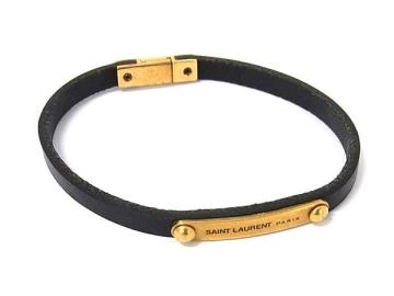 1円 SAINT LAURENT サンローラン レザー ブレスレット アクセサリー メンズ レディース ブラック系&times;ゴールド系 BS3387