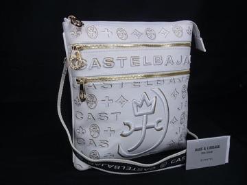 1円 ■美品■ CASTELBAJAC カステルバジャック キャンバス クロスボディ ショルダーバッグ 斜め掛け ホワイト系&times;ゴールド系 GB3858