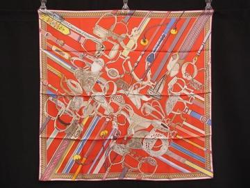 1円 ■新品同様■ HERMES エルメス Concours d&rsquo;etriers 【エトリエの競演】 カレ90 シルク100% スカーフ オレンジ系&times;マルチカラー FY1003