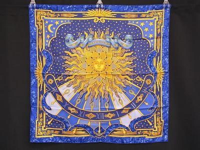 1円 ■極美品■ HERMES エルメス CARPE DIEM【今日一日を楽しむ】カレ90 シルク 大判 スカーフ ストール ショール ブルー系 FY1005
