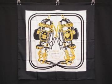 1円 ■美品■ HERMES エルメス BRIDES de GALA【式典用馬勒】シルク カレ90 スカーフ ストール ショール ネイビー系&times;マルチカラー FX3151