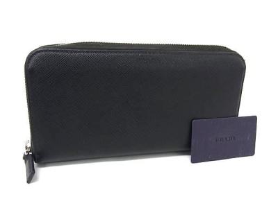 1円 ■美品■ PRADA プラダ サフィアーノレザー ラウンドファスナー 長財布 ウォレット 札入れ 小銭入れ カード入れ ブラック系 HA0036