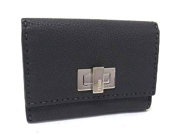 1円 ■極美品■ FENDI フェンディ ピーカブー セレリア レザー 二つ折り 財布 ウォレット 札入れ 小銭入れ カード入れ グレー系 HA0030