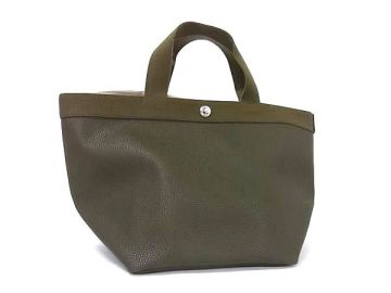 1円 ■極美品■ Herve Chapelier エルベシャプリエ GPライン 舟形トート PVC&times;キャンバス ハンドバッグ レディース カーキ系 FT8721