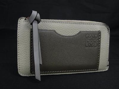 1円 ■美品■ LOEWE ロエベ アナグラム レザー フラグメントケース コインパース カード入れ レディース グレージュ系 FR9997