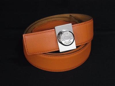 1円 ■美品■ HERMES エルメス セリエ レザー シルバー金具 ベルト □B刻印 メンズ オレンジ系 FT9104
