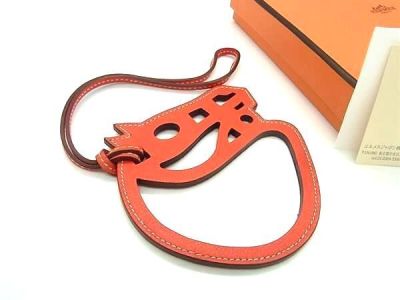 1円 ■新品同様■ HERMES エルメス パドック シュバル レザー チャーム キーホルダー メンズ レディース レッド系 FC2602