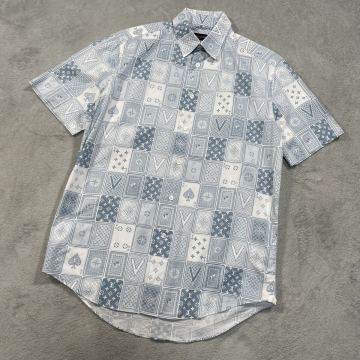 1円 極美品 LOUIS VUITTON ルイヴィトン 半袖シャツ 半袖 シャツ トランプ柄 総柄 ホワイト/ブルー Sサイズ 16609