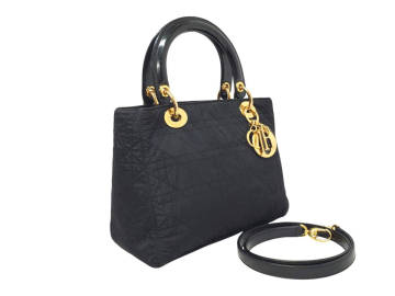 KS336-467990◆極美品【クリスチャンディオール】 レディディオール・2wayハンドバッグ・カナージュ◆ショルダー◆ナイロン＆エナメル・黒