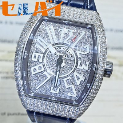 本物 極上品 フランクミュラー 超絶 フルダイヤ ヴァンガード SS 男性用自動巻腕時計 メンズウォッチ 新品純正ベルト ダイヤ尾錠 保証書付