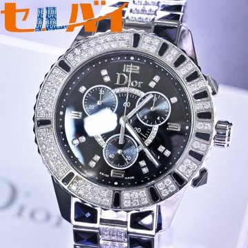 本物 超美品 ディオール 限定品 純正ダイヤブレス&ダイヤメインベゼル サファイヤクリスタル クロノグラフ メンズウォッチ 男性用腕時計