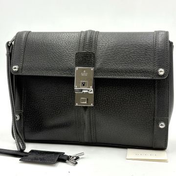 使用数回！極美品●GUCCI グッチ SV金具 レザー クラッチバッグ セカンドバッグ メンズ ビジネスバッグ ハンド トート ブラック 黒 1円