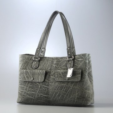 MI7432▼JRA認定 象革/エレファントレザー ハンドバッグ 手提げ 鞄 グレー系