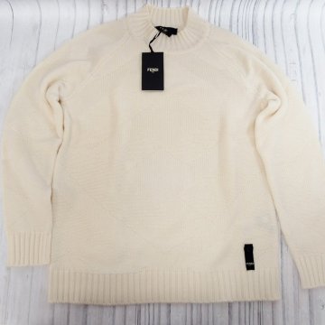 f002 F4 37.未使用 フェンディ FENDI カシミヤ ニット セーター サイズ48 無地 アイボリー系 タグ付き メンズ レディース プルオーバー