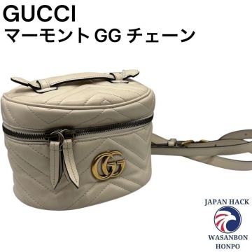 ￥1〜 GUCCI 美品 GG マーモント チェーン リュック バニティ バックパック ホワイト レザー バッグ ホワイト&times;ゴールド 598594