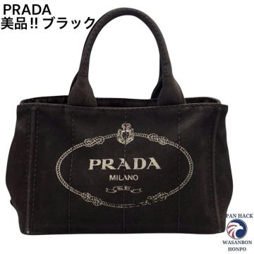 ￥1〜 PRADA 美品 プラダ カナパ ミニ トートバッグ ハンドバッグ 三角プレート ブラック&times;ゴールド金具 made in Italy