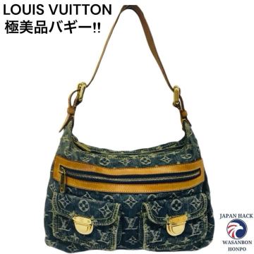 ￥1〜 LOUIS VUITTON M95049 極美品 モノグラム デニム バギーPM デニム ショルダーバッグ ブルー&times;ゴールド金具 バッグ made in France