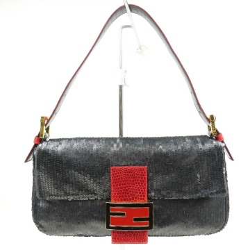 206092★1円スタート★FENDI フェンディ 中極美品 マンマバケット ハンドバッグ ヴィンテージ ショルダーバッグ スパンコール リザード