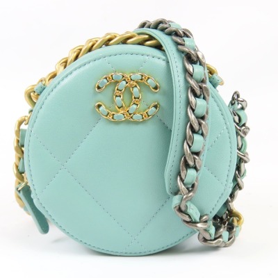 206425★1円スタート★CHANEL シャネル 未使用品 ココマーク マトラッセ 19 ラウンド ミニバッグ チェーンショルダーバッグ ラムスキン