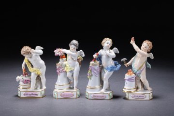 【華】某収集家放出品 時代物 西洋陶器 Meissen・マイセン 彩絵人形置物四点揃い 古美術 骨董品A25090003-IO
