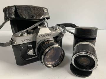 ③y499◆Canon キャノン◆FT フィルム一眼レフ カメラ FDレンズ AUTO TELEPLUS 3X テレコンバーター レンズセット カメラケース付 未確認