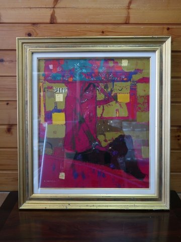 【青宝】022014林清納「ものうりの少女」インドの女シリーズ　1991年作　肉筆額装　裏サイン（19860073）