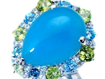 1円～【ジュエリー極】爽やかな彩り！超大粒天然シーブルーカルセドニー12.71ct＆マルチ宝石 超高級K18WGリング a3306iim【送料無料】