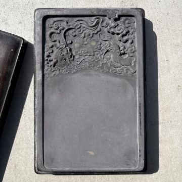 古硯 端渓硯 角型 雲龍刻 8インチ 唐物 文房四宝 書道具 唐硯 中国 書道 文房四宝 硯