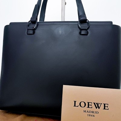 1円■超美品■超希少デザイン■保存袋付属■LOEWE ロエベ 自立 トートバッグ ビジネス メンズ レディース レザー ブラック 黒