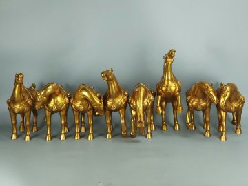 ■観心・時代旧蔵■R6546清時代 銅塗金八駿馬 細密細工★古置物★古賞物★古擺件★蒐集家放出★唐物