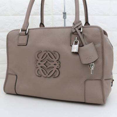 LOEWE ロエベ アマソナ35 アナグラム ミニボストンバッグ ハンドバッグ ビジネス レザー 本革 レディース ピンクベージュ系 