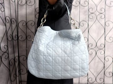 ●美品●Christian Dior クリスチャン・ディオール●カナージュ●カーフ レザー 本革●ハンド バッグ●ライトブルー●SV金具●B5●Js65807