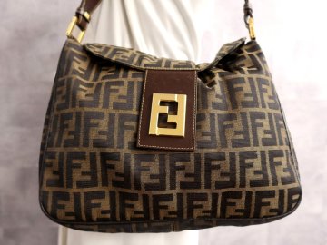 ●超美品●FENDI フェンディ●マンマ●ズッカ●キャンバス カーフ レザー 本革●ショルダー ハンド バッグ●ブラウン系●B5 収納●Js65786
