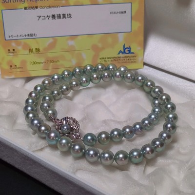 【7.0-7.5mm】アコヤ真珠 43.5cm ソーティング付 ブルーグレー ネックレス 本真珠 アクセサリー SILVER pearl あこや パール