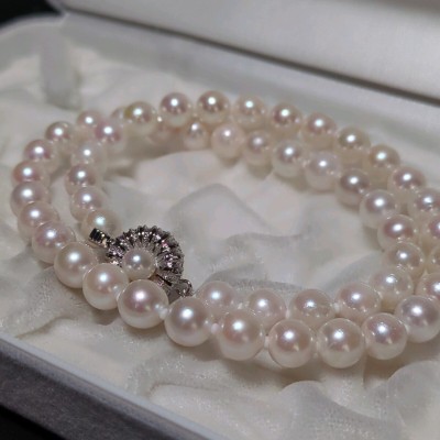 【7.5-8.0mm】アコヤ真珠 43.5cm ホワイト ネックレス 本真珠 アクセサリー SILVER pearl あこや パール