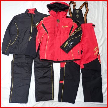 ★1円 未使用 Gamakatsu/がまかつ オールウェザースーツ メンズL/レッド&times;ブラック/ナイロン/ゴアテックス/GM-3431/釣り&2213400025