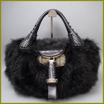 ★Fendi/フェンディ ファー スパイバッグ ブラック/内側ズッカ柄/ハンドバッグ&1808901035