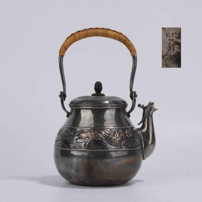 純銀 一鶴齋 銘 龍紋 鳳口 銀瓶 重量405g