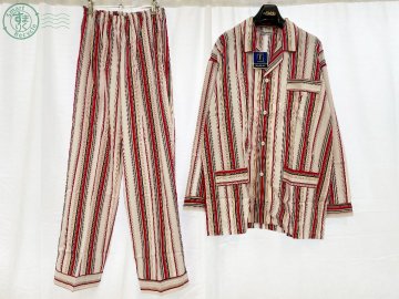 CC0701149　◎ Yves Saint Laurent イヴサンローラン ナイトウェア パジャマ 上下 ロゴ刺繍 タグ付き セットアップ ストライプ L 保管品