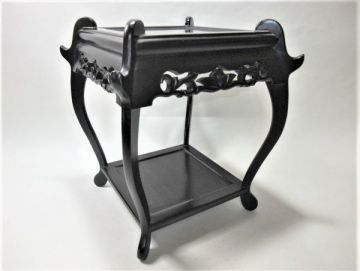 【睦】唐木 黒檀 蜀台 花台 透かし彫り■